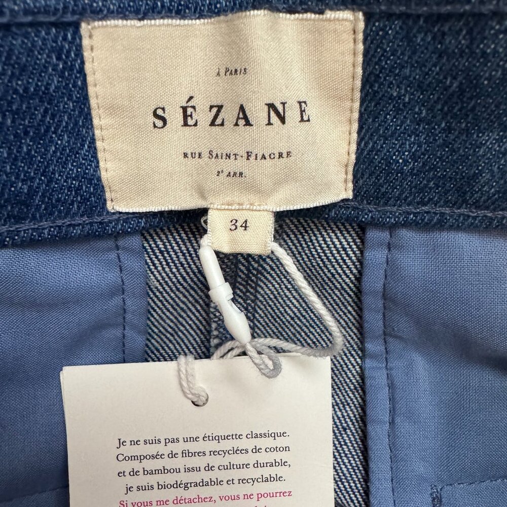 Sézane Emilio Trousers Denim Blue Size 2 NWT - Picture 9 of 11